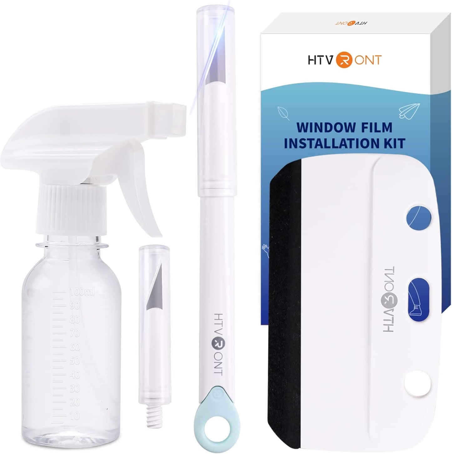 Window Film Kit - 4 Pcs Window Privacy Film Installation Tools, Easy to Apply Glass & Car Windows Tint Kit, Includes Felt Squeegee, Detachable Knife & 1 Extra Blade, 100ML Spray Bottle