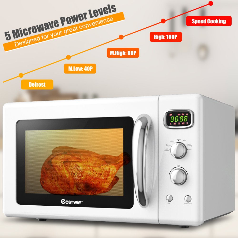 0.9Cu.Ft. Retro Countertop Compact Microwave Oven 900W 8 Cooking Settings White