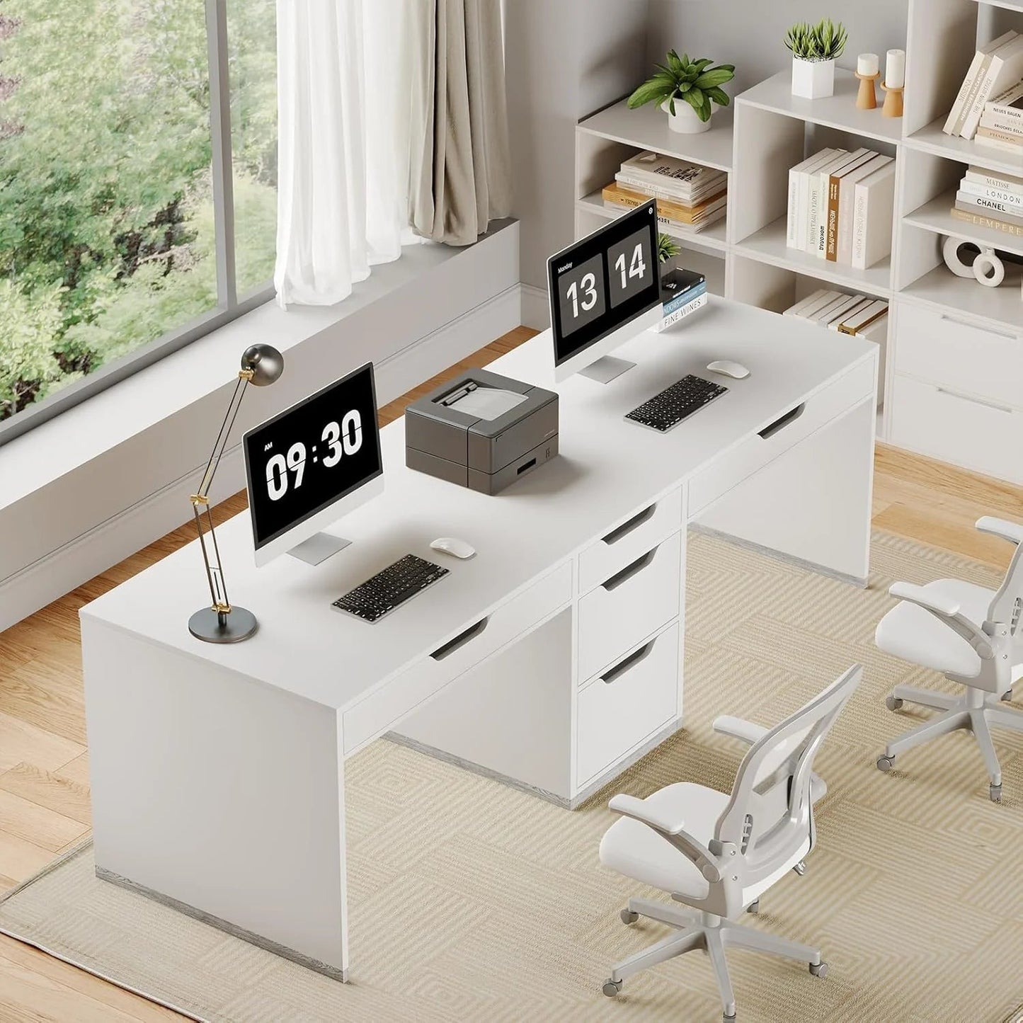 78 Inch Two Person Desk, 2 Person Desk with 5 Drawers, Double Desk for Two People, Computer Desk for Home Office, White