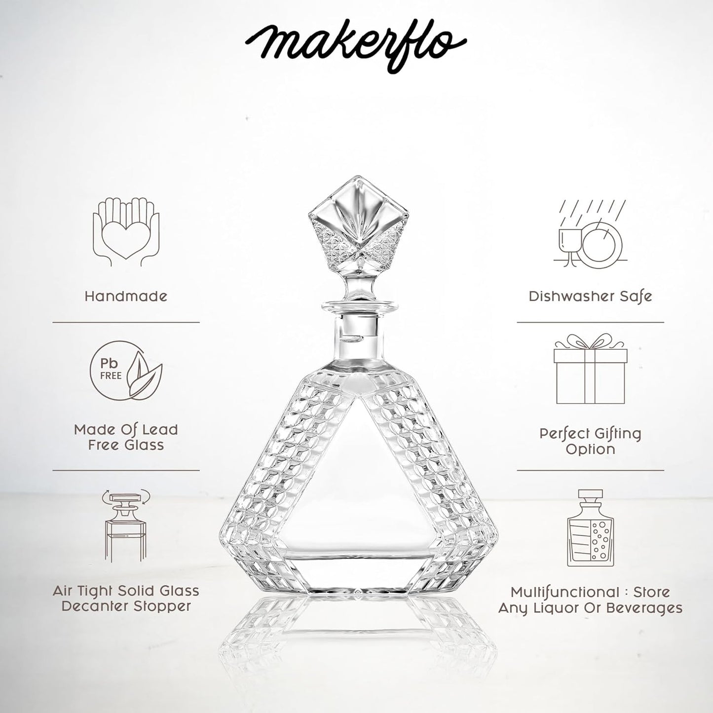 Makerflo Triangle Shape Glass Whiskey Decanter - 22 Oz Pack of 6 | Liquor Decanter with Airtight Bottle Stopper | Ideal Gift and Personalization (Laser Engraving, UV DTF, Vinyl, Epoxy)