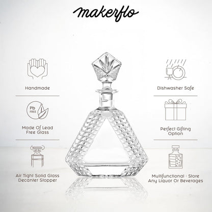 Makerflo Triangle Shape Glass Whiskey Decanter - 22 Oz Pack of 6 | Liquor Decanter with Airtight Bottle Stopper | Ideal Gift and Personalization (Laser Engraving, UV DTF, Vinyl, Epoxy)