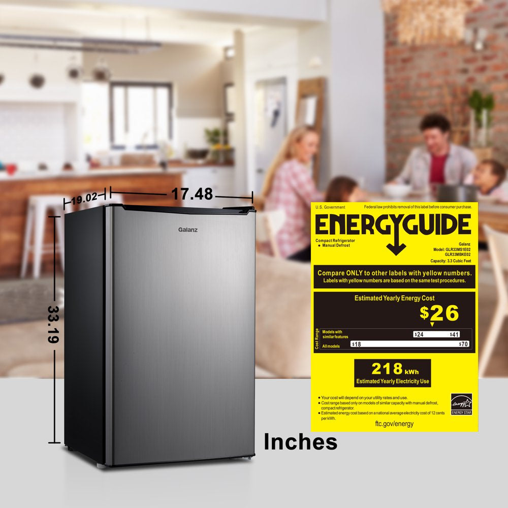 3.3 Cu Ft One Door Mini Fridge, Estar, Stainless Steel Look