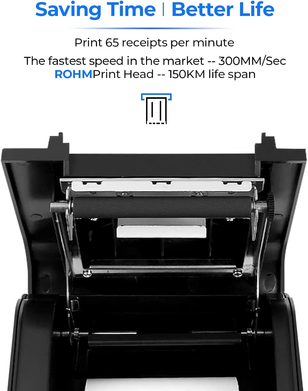 MUNBYN Receipt Printer P068, 3 1/8" 80Mm Direct Thermal Printer, POS Printer with Auto Cutter - Thermal Receipt Printer with USB Serial Ethernet Windows Driver ESC/POS Support Cash Drawer