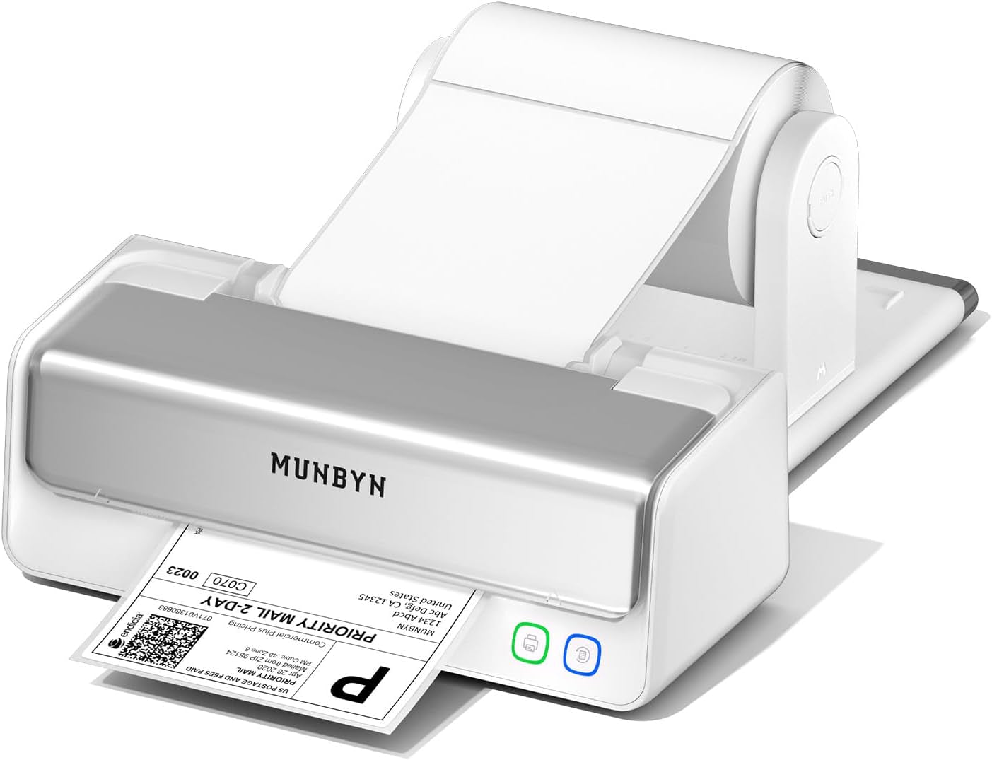 MUNBYN Replaceable Print-Head Bluetooth Thermal Label Printer with Paper Holder, RW405B, Wireless 4X6 Shipping Label Printer for Small Businesses Compatible with Mac, Windows, Iphone, Android, Chrome