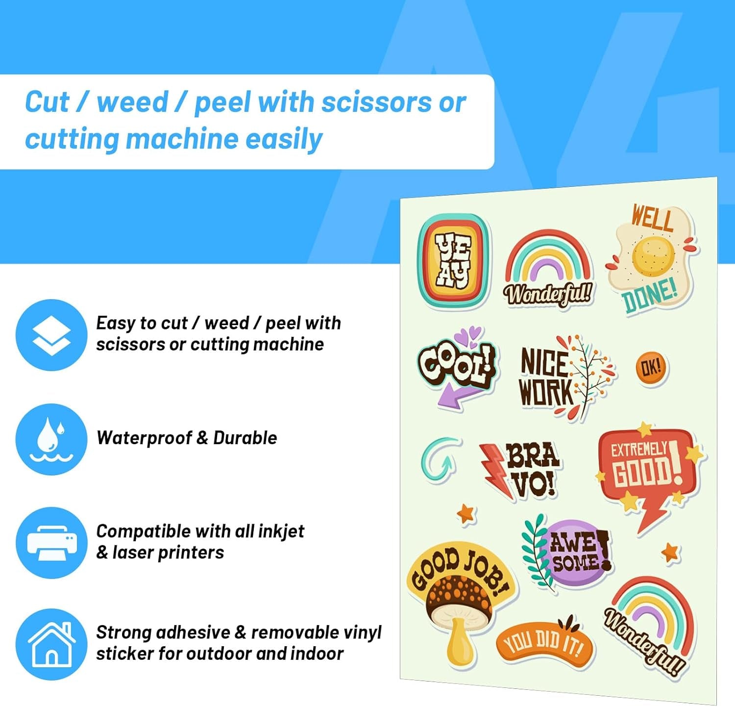 Printable Vinyl Sticker Paper for Inkjet Printer, Glow in the Dark Vinyl Inkjet Printable Sticker Paper, 8.26" X 11.69" A4 Size for Scrap-Booking, Craft Cutters, Home Decor, 14 Sheets/Pack