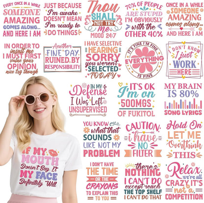 Sarcastic Quotes DTF Transfers Ready to Press - 20 Sheets Pink Iron on Transfers Iron on Decals Vinyl Design for Clothing Pillow Backpack Hoodie Hat Bag DIY Costume Craft
