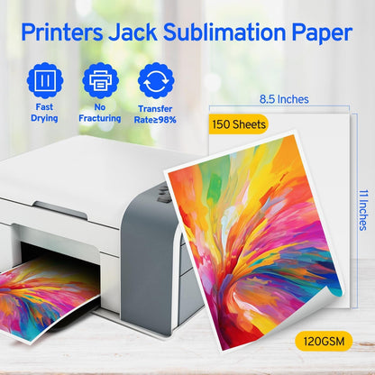 Printers Jack Sublimation Ink & 150 Sheet Sublimation Paper 8.5X11’’ 120G, Heat Tape Compatible for Inkjet Printer ET-2800 ET-15000 ET-2803 ET-2760 ET-2400 ET-4700 ET-4800 ET-2720