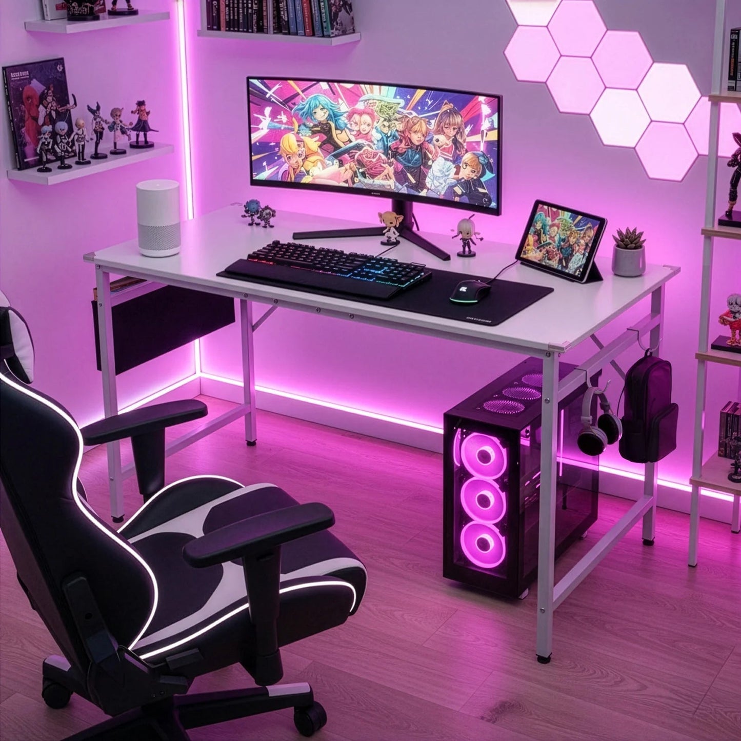 47" Wood Computer Desk PC Laptop Study Table Workstation Home Office Furniture, White