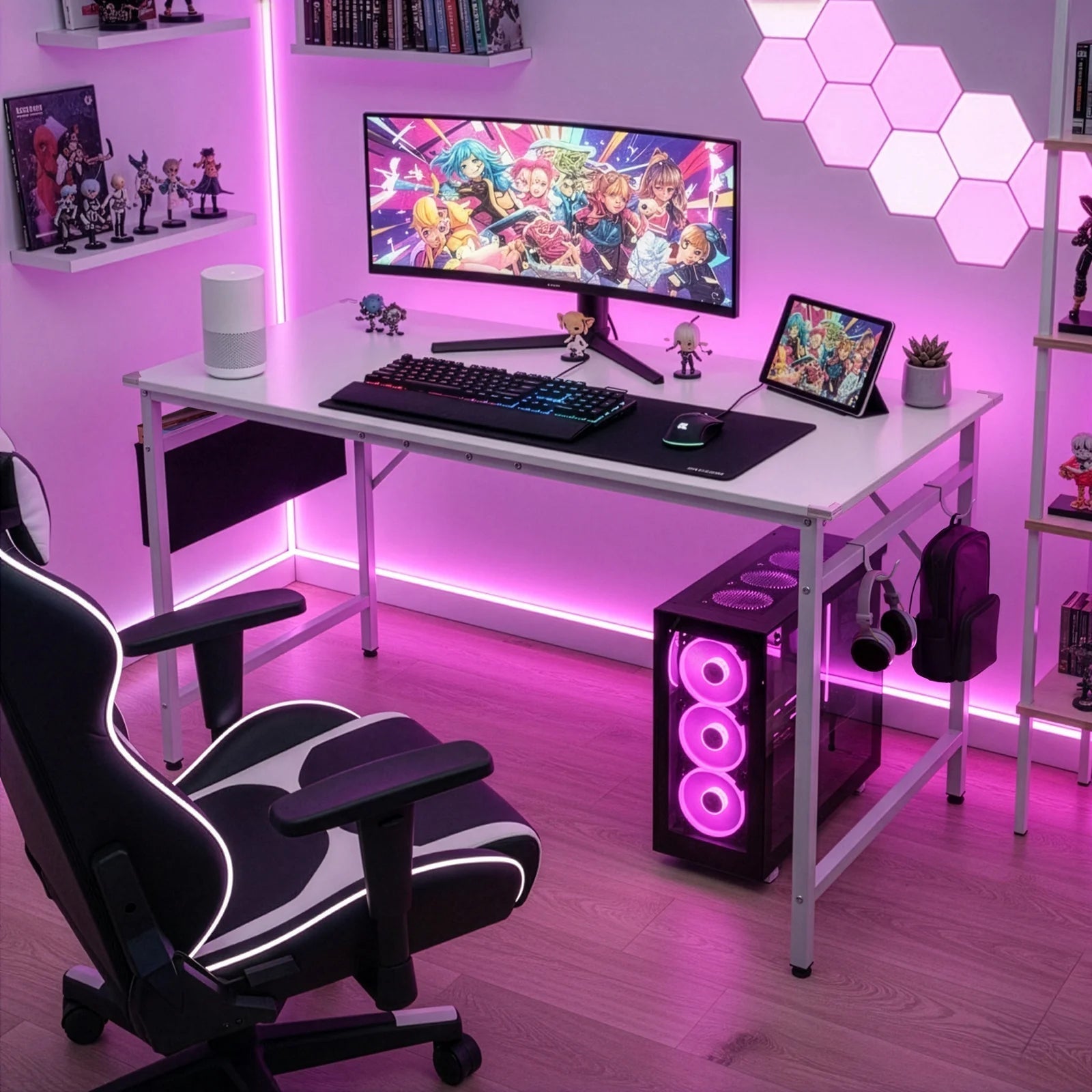 47" Wood Computer Desk PC Laptop Study Table Workstation Home Office Furniture, White