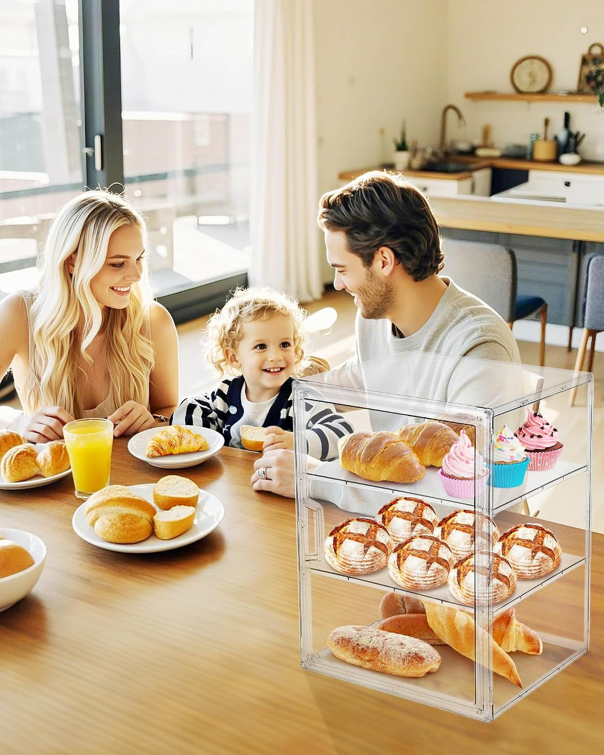 Pastry Display Case,Bread Box for Kitchen Countertop,4-Layer Adjustable Breadbox, Large Capacity Bread Box for Home-Baked Breads,Muffins,Bagel Storage Container, Bread Holder 1-Pack
