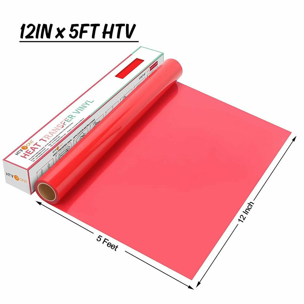 Red HTV Vinyl Red Heat Transfer Vinyl Roll - 12In X5Ft PU Vinyl HTV Iron on Vinyl Easy to Cut & Weed for Heat Vinyl Design（Red）