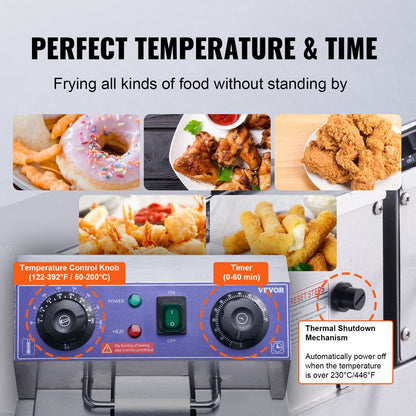 Commercial Electric Deep Fryer Countertop Deep Fryer with Dual Tanks 3000W