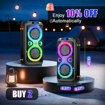 Dual 6.5-Inch 160W Large Loudest Party Speaker Bluetooth Wireless with Microphone Jack, Support USB TF, Rich Bass for DJ, Karaoke