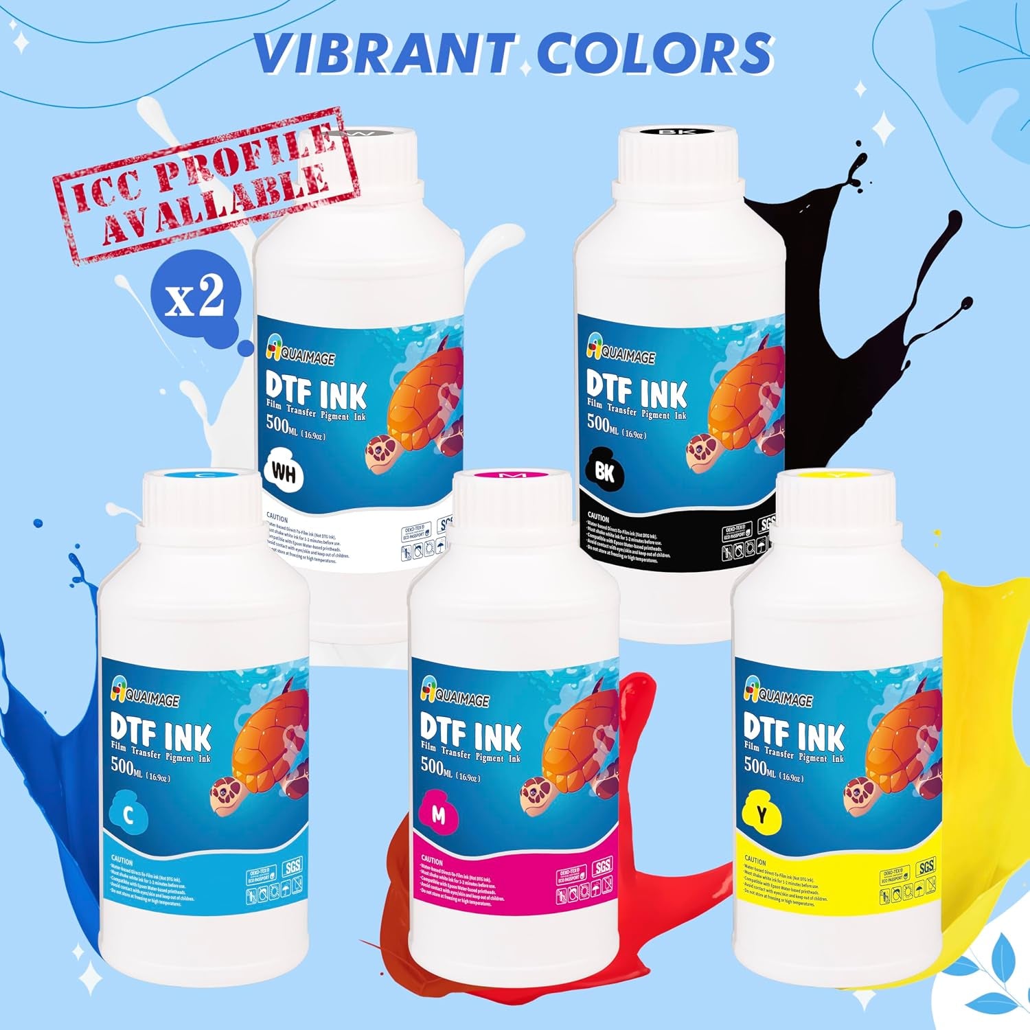 Premium DTF Ink 6000Ml Bulk Set (6×1000Ml) | Compatible with L1800 XP600 DX5 4720 5113 Printers, High Density Clog Resistant, Vibrant Colors & White Ink