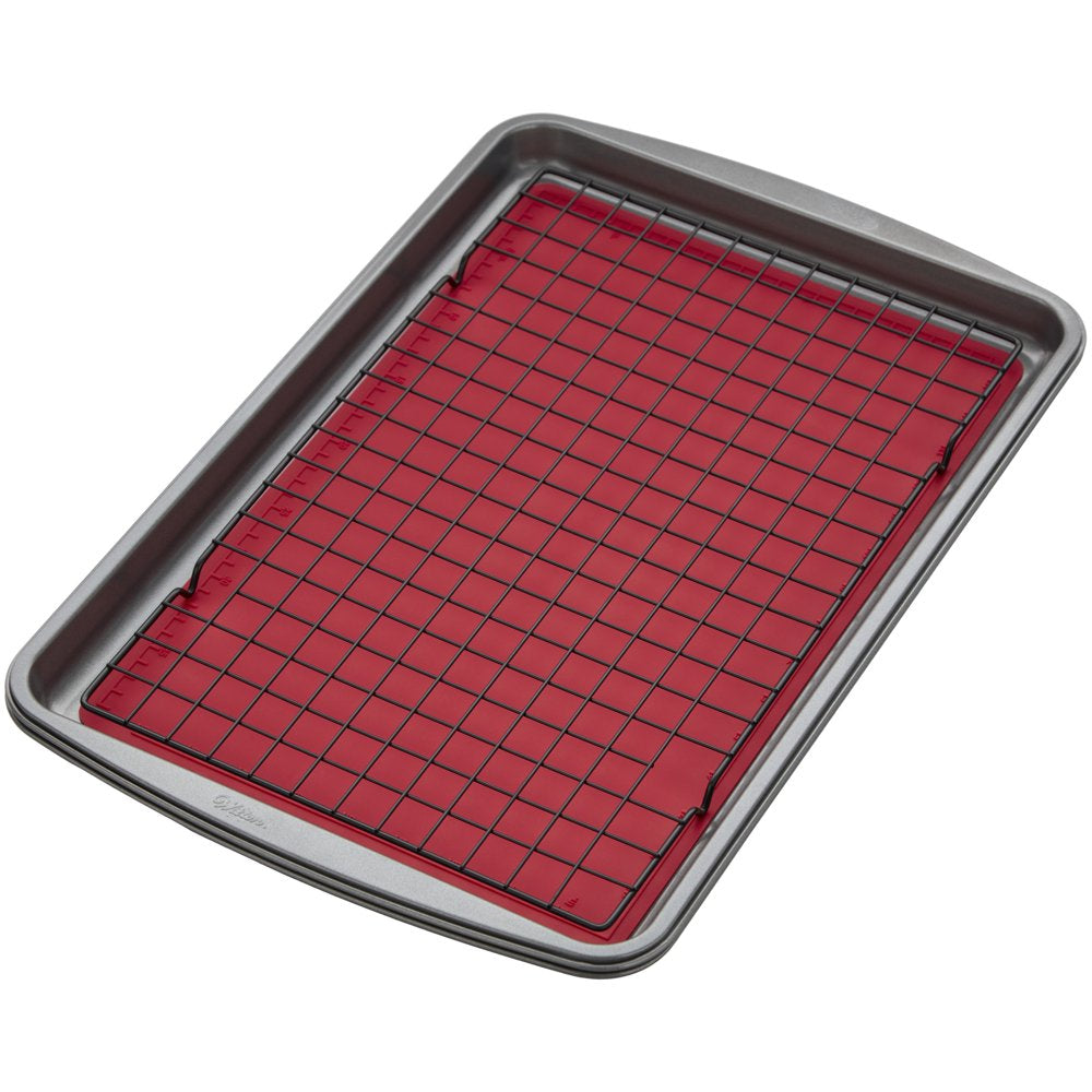 Nonstick Cookie Sheet, Cooling Grid and Silicone Baking Mat Bakeware Set, 4-Piece