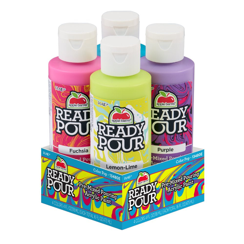 Pre-Mixed Pouring Acrylic Craft Paint Set, 4 Pieces, Color Pop, 4 Fl Oz