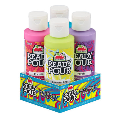 Pre-Mixed Pouring Acrylic Craft Paint Set, 4 Pieces, Color Pop, 4 Fl Oz