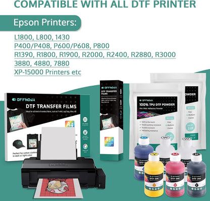 OFFNOVA Premium DTF Ink 1500ML, DTF Ink Refill for DTF Inkjet Printer ET-8550, XP-15000, L1800, L805, R1390, R2400, Direct to Film Heat Transfer Printing, 250Ml X 6 (CMYK + 2White)