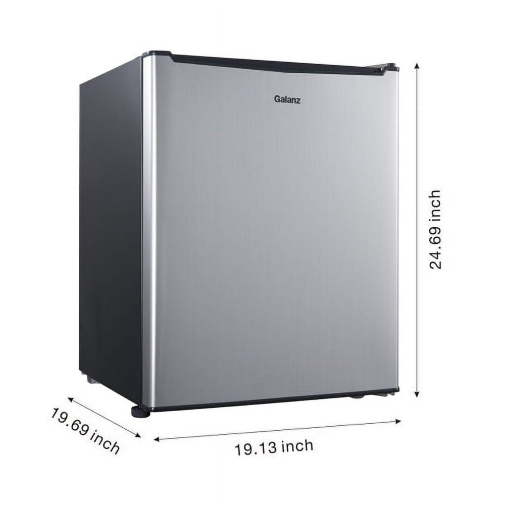 2.7 Cu Ft One Door Mini Fridge, Stainless Steel Look, New, Width 19.1"