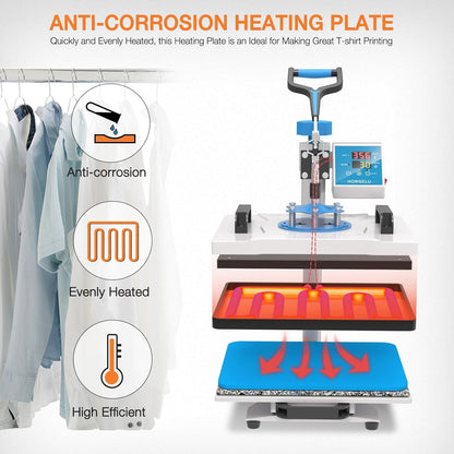 HORGELU 5 in 1 Heat Press Machine 12X15 Inch Heat Transfer Machine 360-Degree Swing Away Multifunction Digital Sublimation Combo Heat Press for T Shirt Mug Hat Plate for Commercial Home 110V
