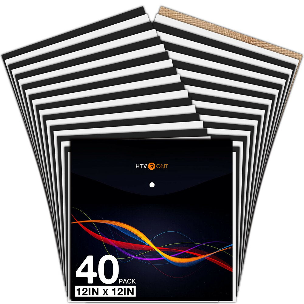 40 Sheets 12" X 12" Black and White HTV Heat Transfer Vinyl for T-Shirts, Clothing and Textiles, Easy Transfers