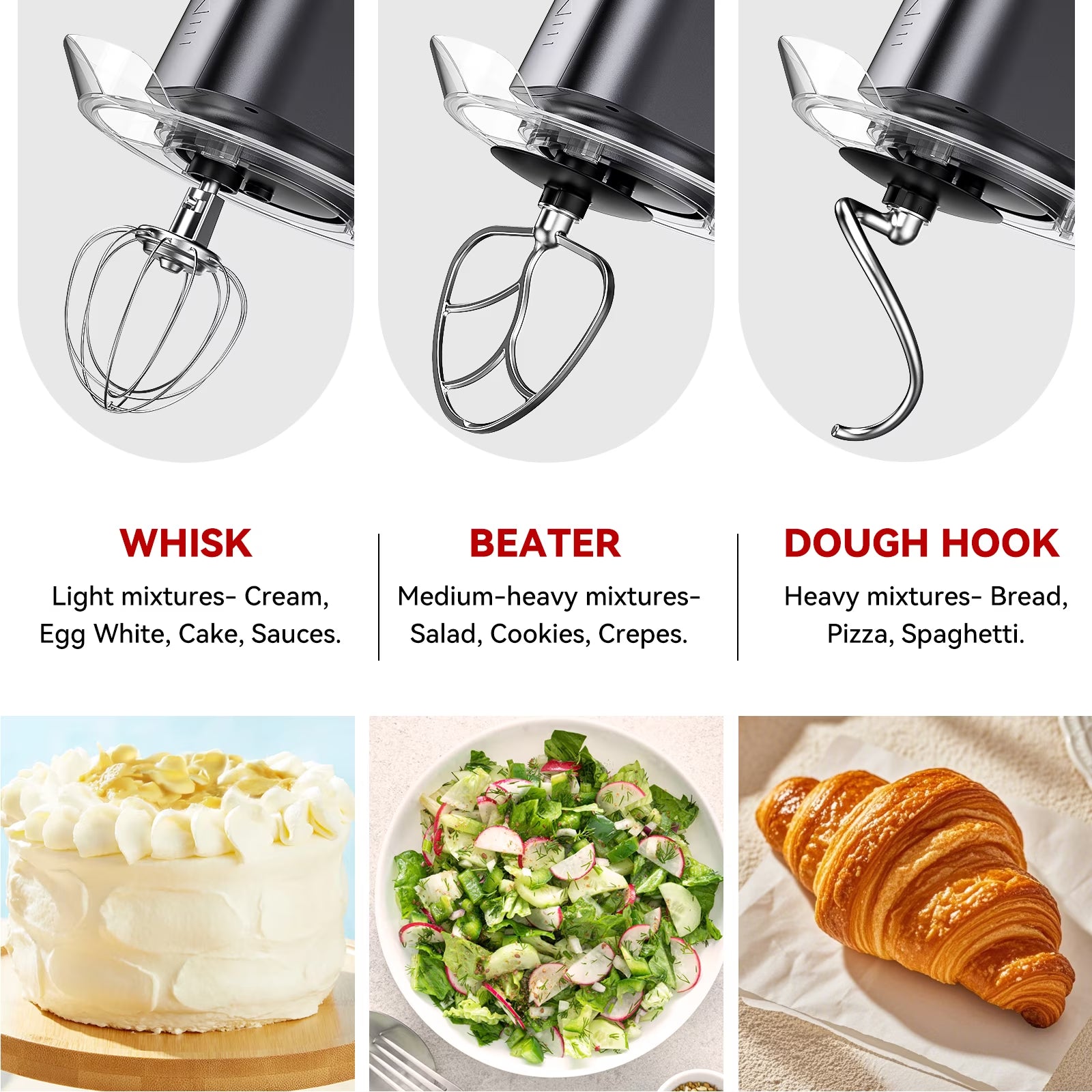 7.5 QT Stand Mixer, 800W 12-Speed Tilt-Head Food Mixer, Kitchen Electric Mixer with Dough Hook, Wire Whip & Beater