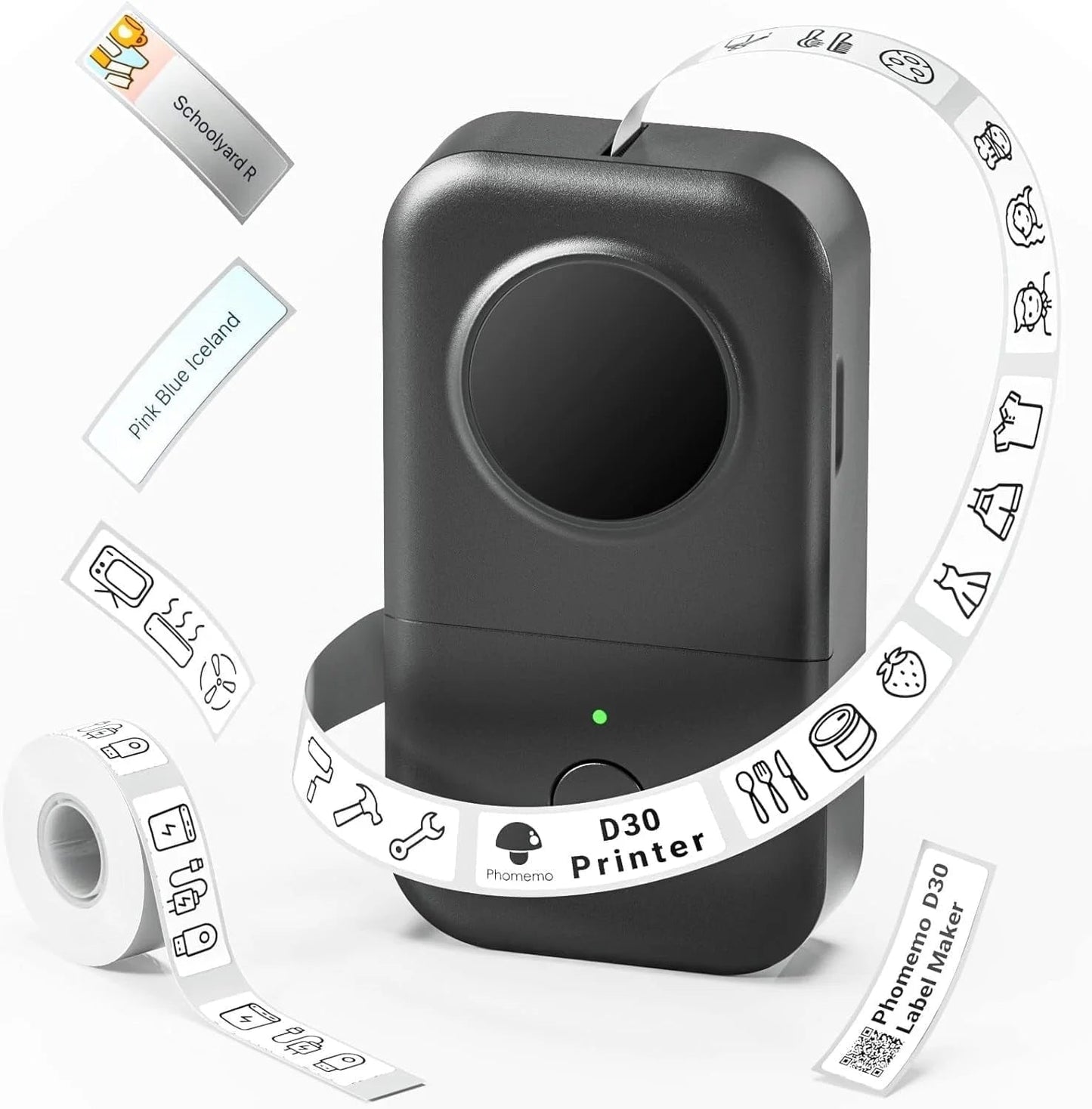 D30 Thermal Label Printer, Bluetooth Wireless Mini Pocket Label Maker Machine with Tape, Compatible with Ios Android, for Home, Office (Black)