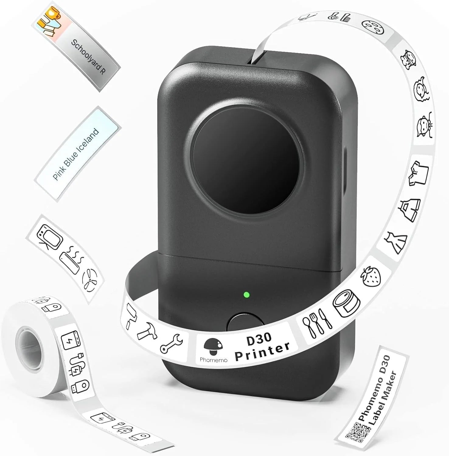 D30 Thermal Label Printer, Bluetooth Wireless Mini Pocket Label Maker Machine with Tape, Compatible with Ios Android, for Home, Office (Black)
