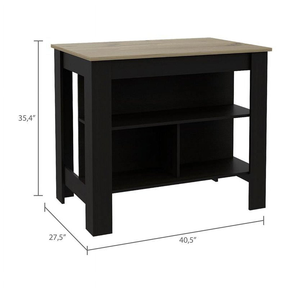 Light Oak/Black Wengue Modern Engineered Wood Cala Kitchen Island