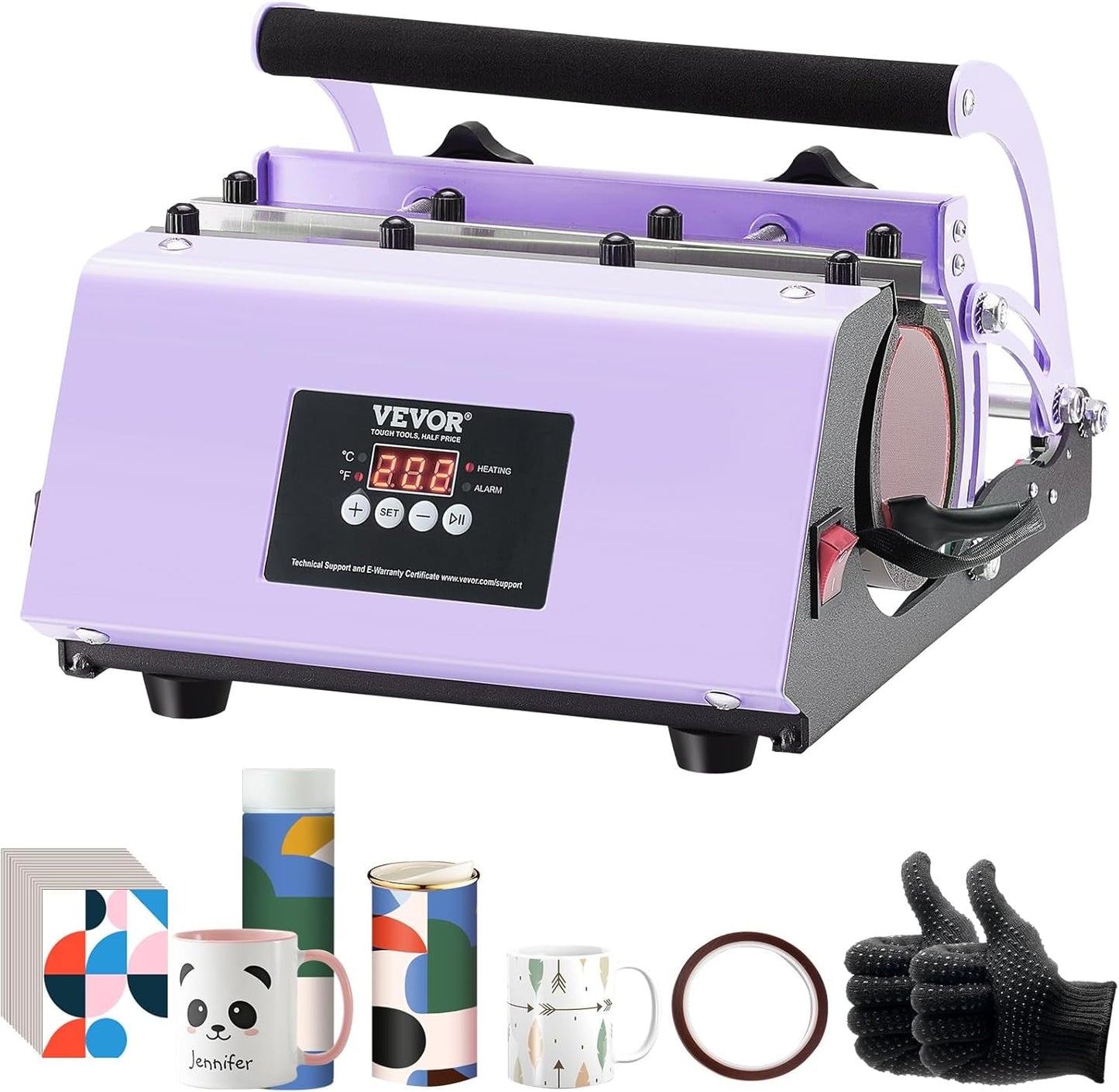 VEVOR Tumbler Heat Press Machine, 11-30Oz Mug Press, Heat up Fast and Even, Tumbler Press with Sublimation Paper, Tape and Gloves, Temp and Time Setting, for Sublimation Tumblers, Cups, Mugs, Purple