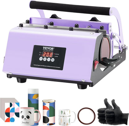 VEVOR Tumbler Heat Press Machine, 11-30Oz Mug Press, Heat up Fast and Even, Tumbler Press with Sublimation Paper, Tape and Gloves, Temp and Time Setting, for Sublimation Tumblers, Cups, Mugs, Purple