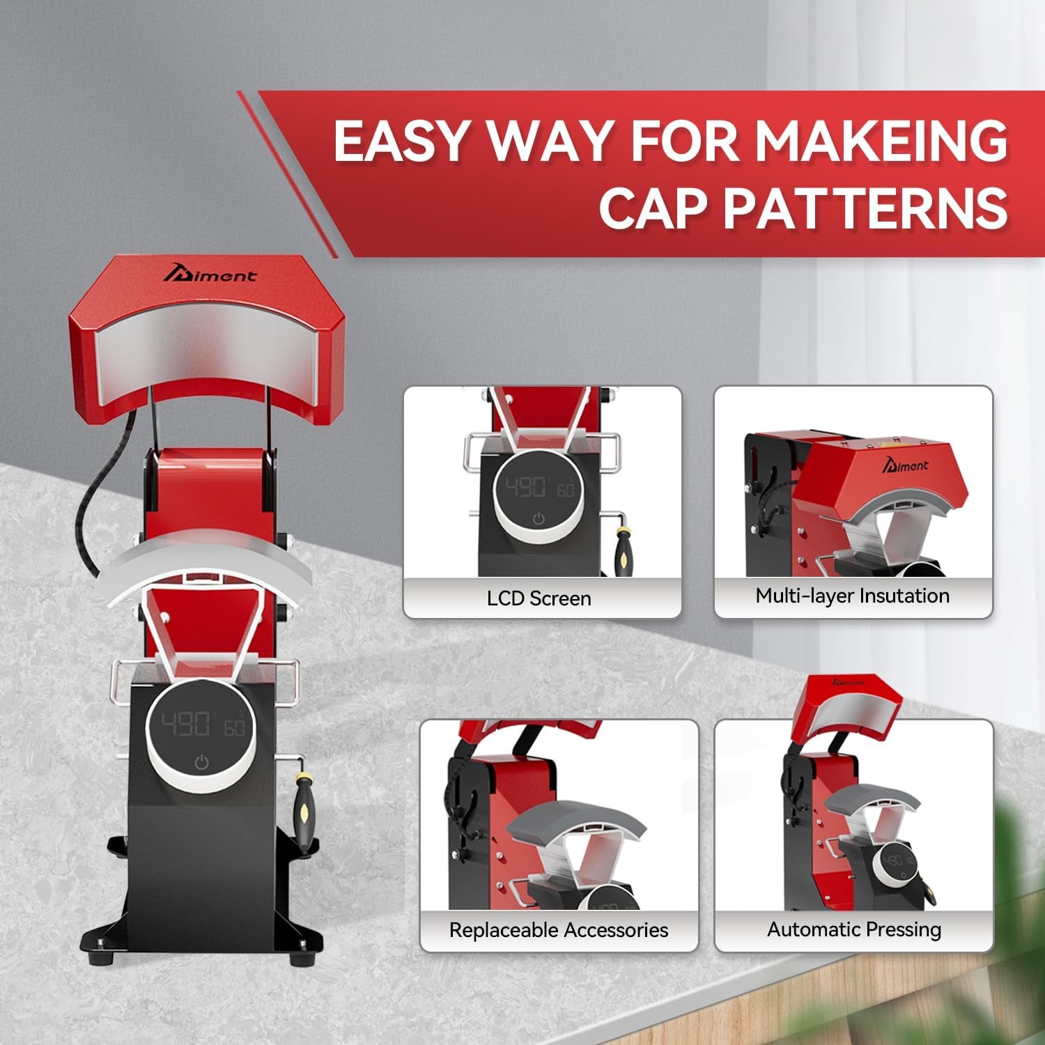 Hat Press Heat Machine for Caps: Auto Cap Heat Press Machine,6.4X3.5In Clamshell Sublimation Transfe,Hat Heat Press with Automatic Release&Press Knob-Style Digital Control Panel for Baseball Caps Hats