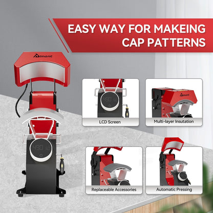 Hat Press Heat Machine for Caps: Auto Cap Heat Press Machine,6.4X3.5In Clamshell Sublimation Transfe,Hat Heat Press with Automatic Release&Press Knob-Style Digital Control Panel for Baseball Caps Hats