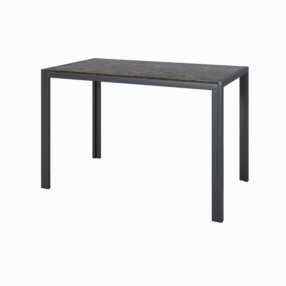 Dining Room Table Set, 3-Piece Marble Top Breakfast Nook Dining Table Set with 2 Upholstered Benches, Kitchen Table Set with Metal Frame, Modern Furniture for Home Cafeteria, Brown
