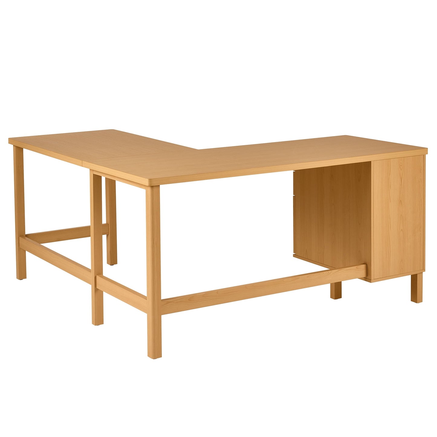 Lillian Fluted L-Shape Desk, Natural Pine Finish