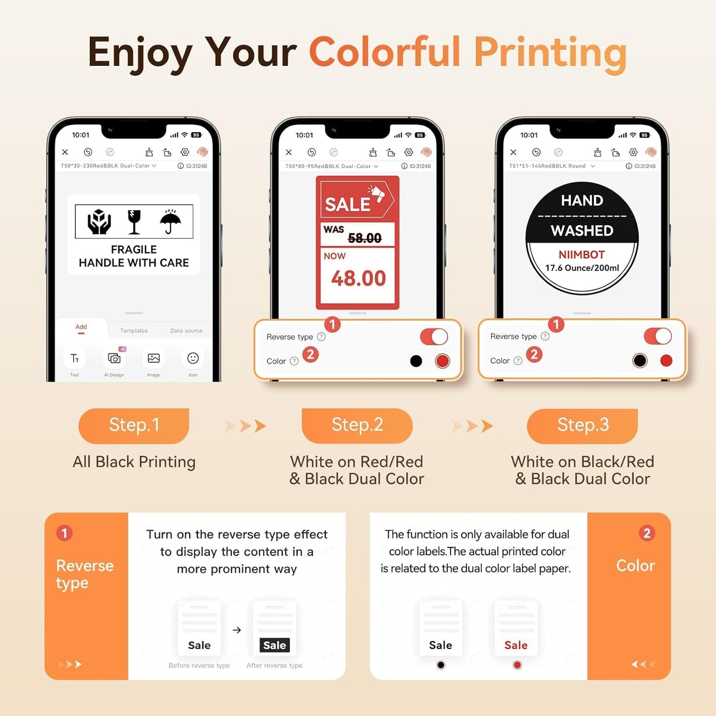 NIIMBOT Refill Label- 300DPI Red & Black Dual Color Sticker Paper Red Line (2"X3.5"/50X90Mm) for School, Office, Retail, Baking & Safety Labels - Compatible with Pro Series Label Makers