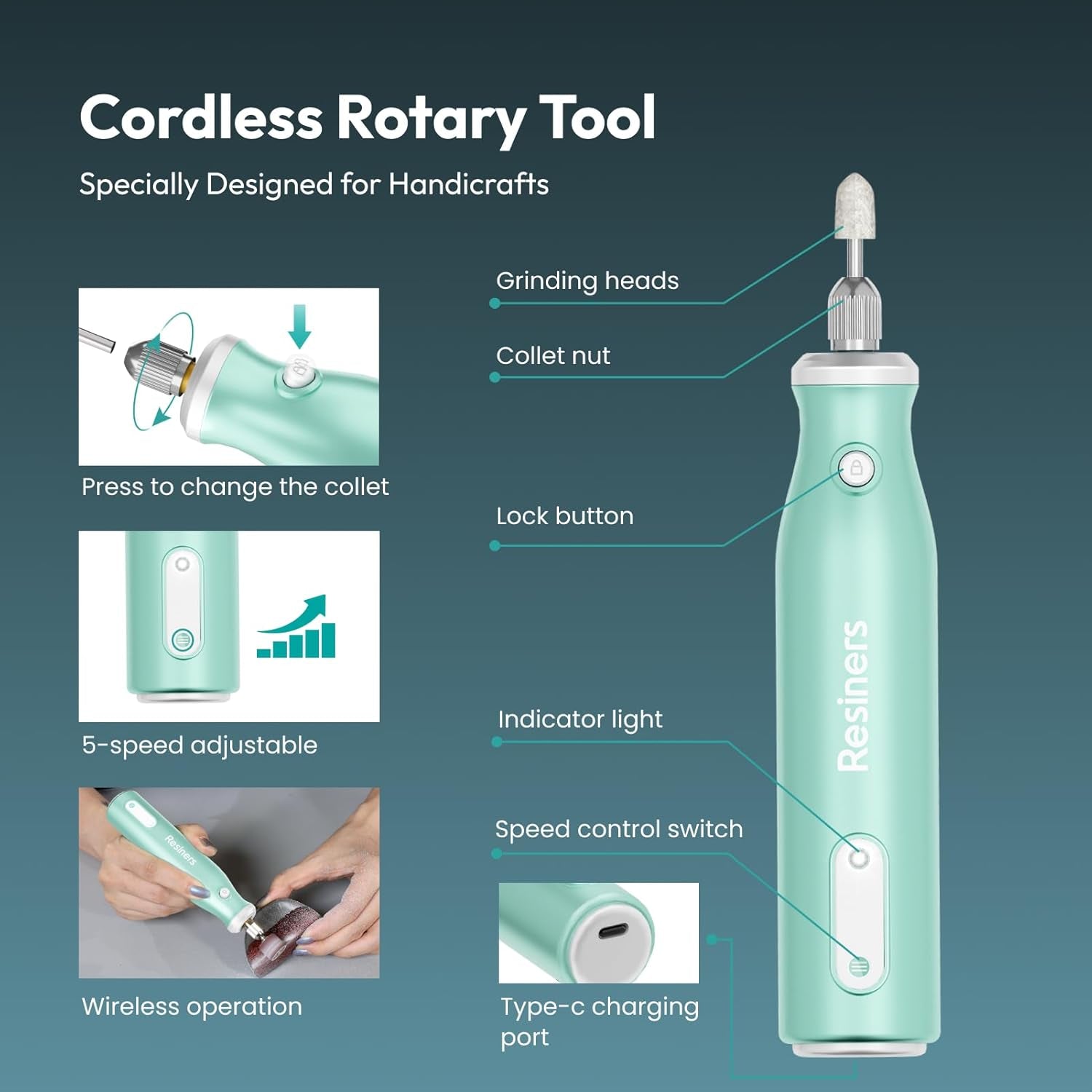 Cordless Rotary Tool Kit, Electric Resin Drill & Polishing Kit, 5-Speed Adjustable, 54Pcs Jewelry Making Kit, Professional Machine for Resin Molding, Manicure, Wooden DIY Crafts