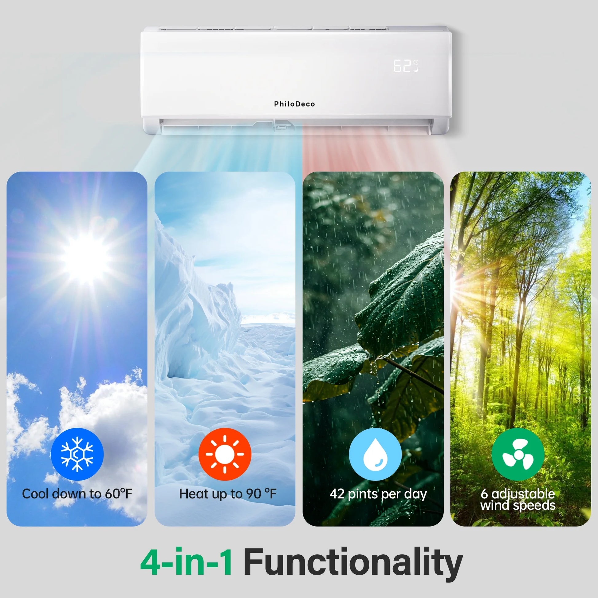 11500 BTU Mini Split Air Conditioner & Heater, Wifi Enabled 115V Energy Saving Wall Mounted Inverter Ductless AC Unit Cools up to 750 Sq. Ft, Heat Pump & Installation Kit