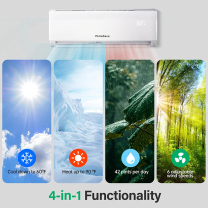 11500 BTU Mini Split Air Conditioner & Heater, Wifi Enabled 115V Energy Saving Wall Mounted Inverter Ductless AC Unit Cools up to 750 Sq. Ft, Heat Pump & Installation Kit