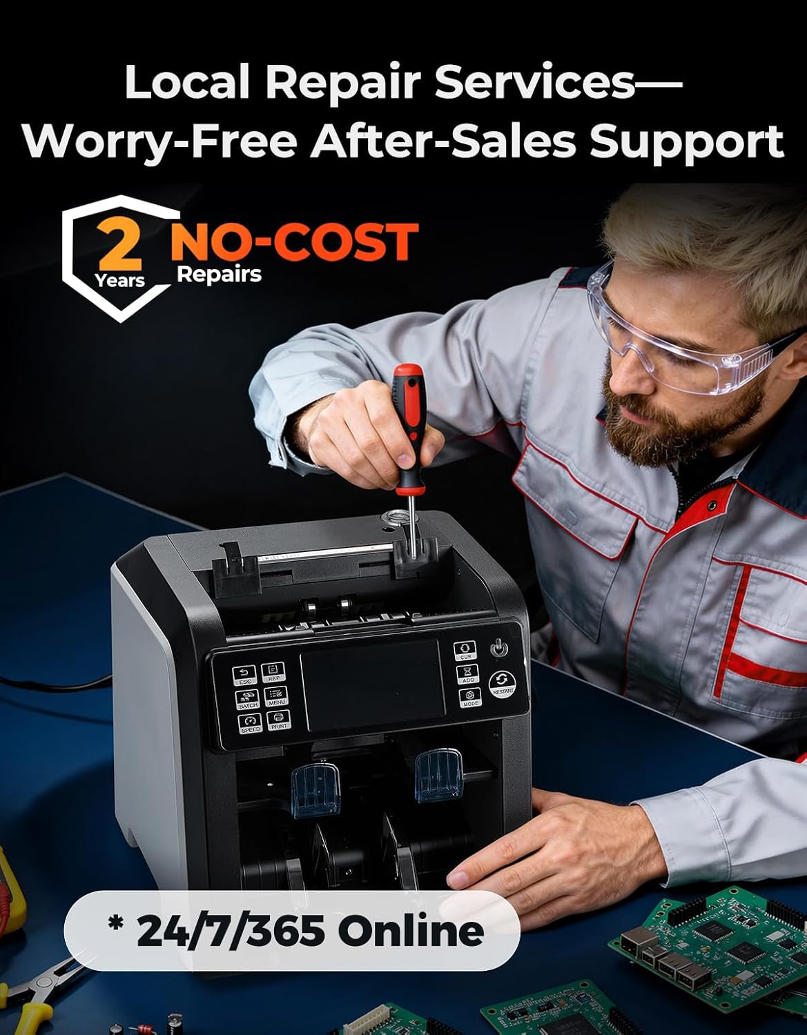 MUNBYN IMC23 Money Counter Machine Mixed Denomination with Reject Pocket, 2 CIS/UV/MG/IR/DD Counterfeit Detection, Multi Currency, Touch Screen, with External Display+Printer in One, 2Y Warranty