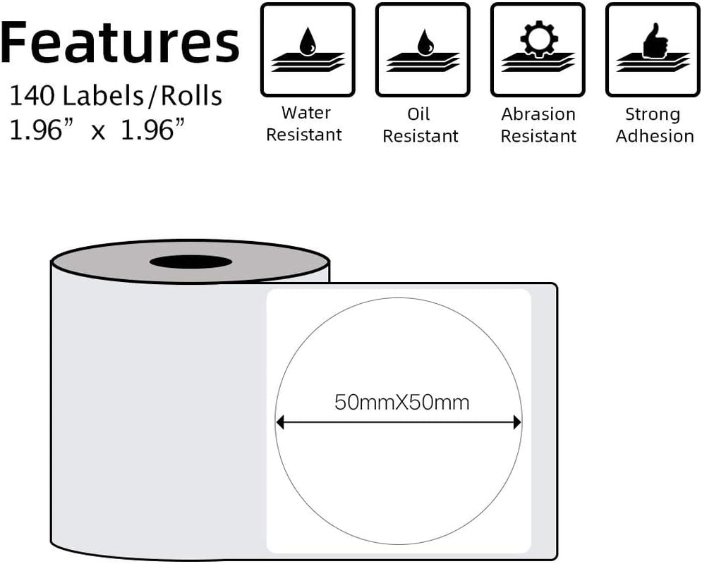 Phomemo Multi-Purpose Self-Adhesive round Circle Label for Phomemo M110/M100/M220/M221/M108 Label Maker, 1.96" X 1.96"（50X50 Mm） Thermal Labels for Barcode, DIY Logo Design, Black on White