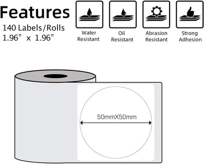 Phomemo Multi-Purpose Self-Adhesive round Circle Label for Phomemo M110/M100/M220/M221/M108 Label Maker, 1.96" X 1.96"（50X50 Mm） Thermal Labels for Barcode, DIY Logo Design, Black on White