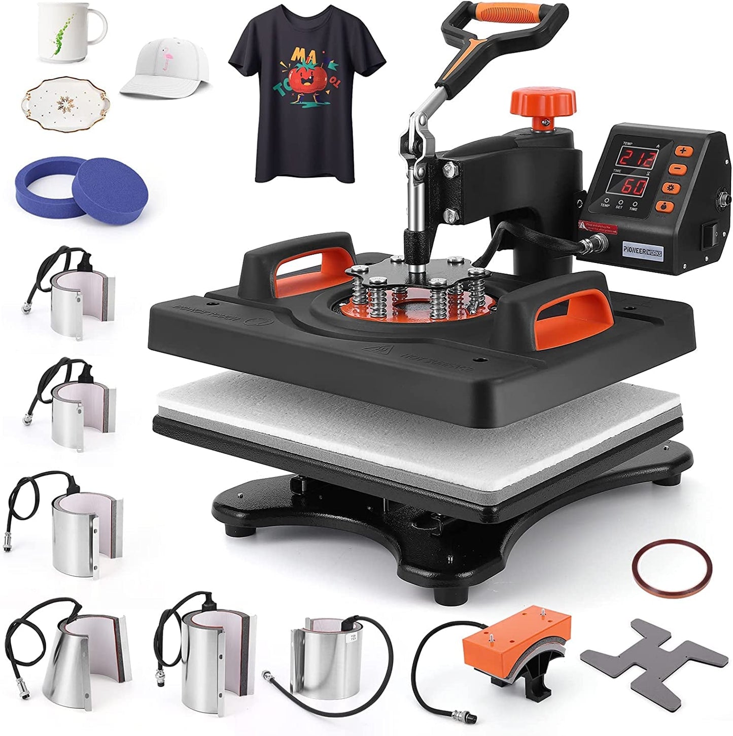 Heat Press Machine 11 in 1 Professional Sublimation Machine 12" X 15", 360° Swing Away Shirt Printing Heat Transfer Machine Digital Industrial-Quality Shirt Pressing Machine, Orange