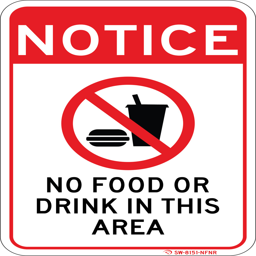 No Food or Drink Sign. 7"X 10" Commercial Aluminum with Pre-Drilled Holes