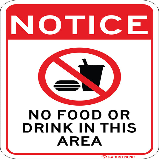 No Food or Drink Sign. 7"X 10" Commercial Aluminum with Pre-Drilled Holes