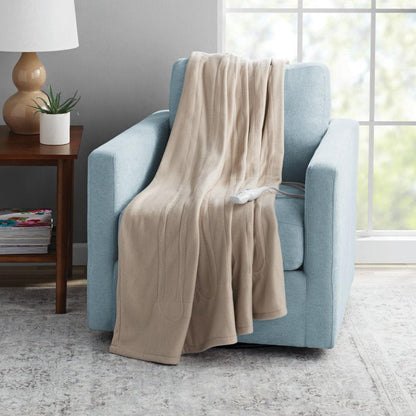 Fleece Electric Heated Throw Blanket, Linen, 50" X 60"