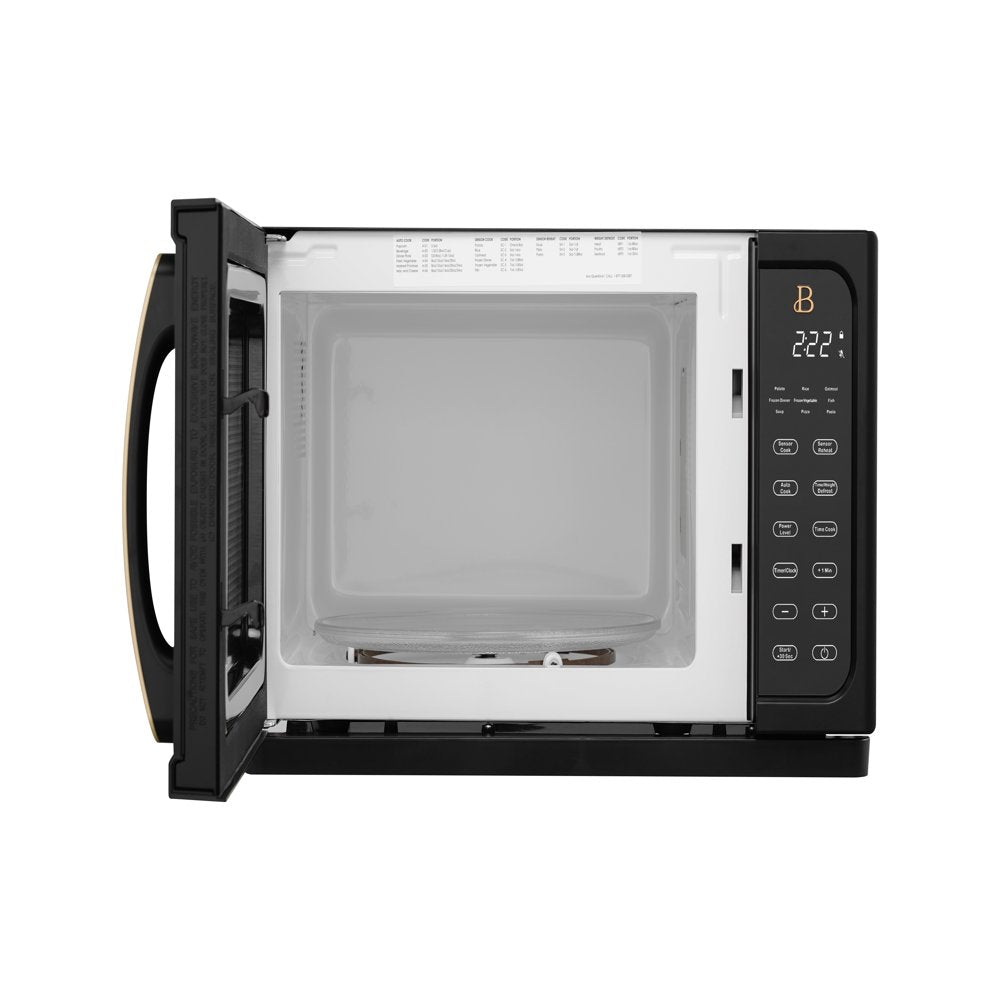 1.1 Cu Ft 1000 Watt, Sensor Microwave Oven, Sesame Black by Drew Barrymore, New