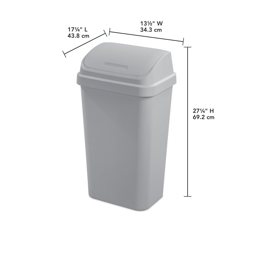 13 Gallon Trash Can, Plastic Swing Top Kitchen Trash Can, Gray