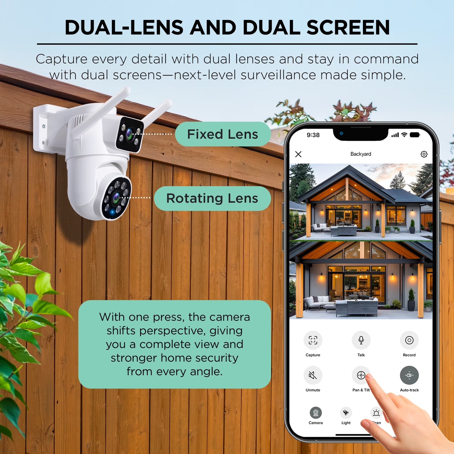 Outdoor Camera 1080P - Dual Lens Pan-Tilt Security Cam, White (1-Pack)