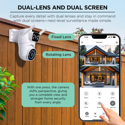 Outdoor Camera 1080P - Dual Lens Pan-Tilt Security Cam, White (1-Pack)